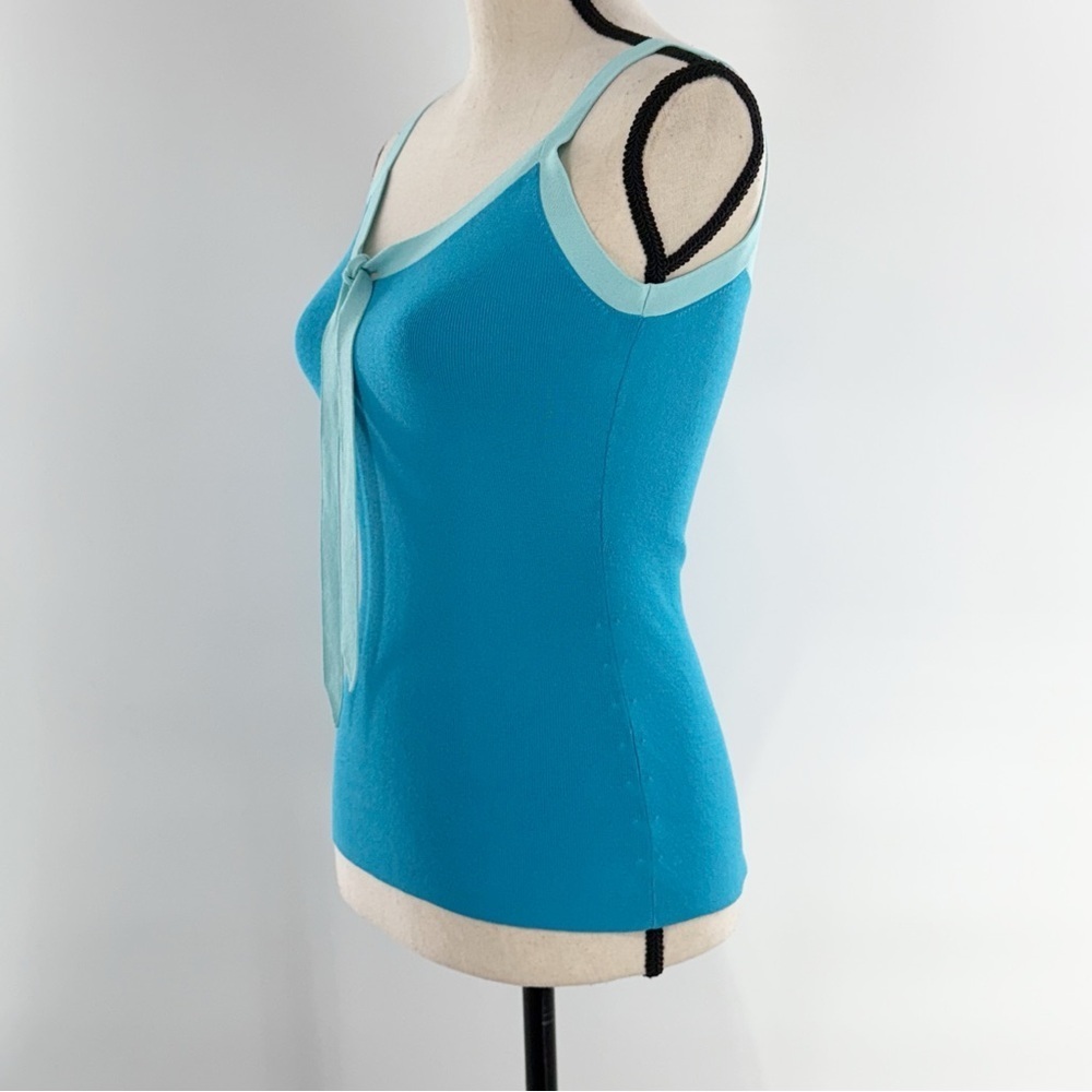 Ann Taylor XS Knit Tank Top Blue with Bow Front - Picture 4 of 12